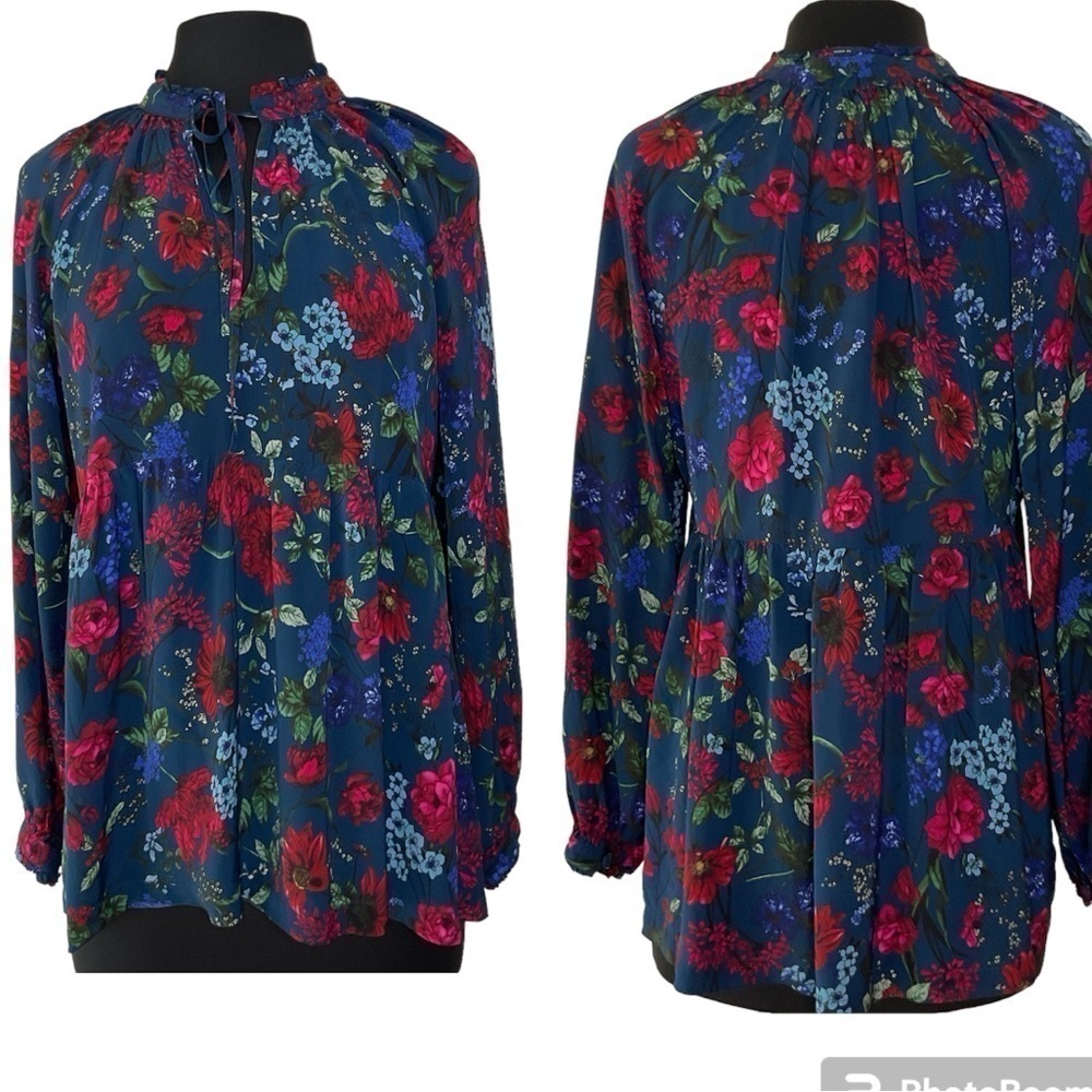 Hatch Maternity Floral Ruffled Top Navy and Red